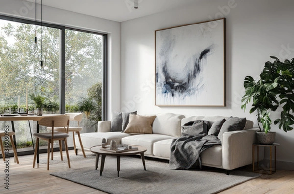 Fototapeta Luxury living space with sophisticated furnishings, ambient lighting, and a neutral color palette  