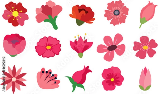 Obraz Red and pink flowers set