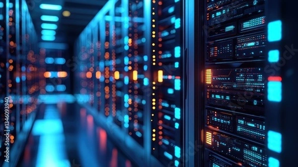 Obraz Data Center: Server Room with Futuristic Technology