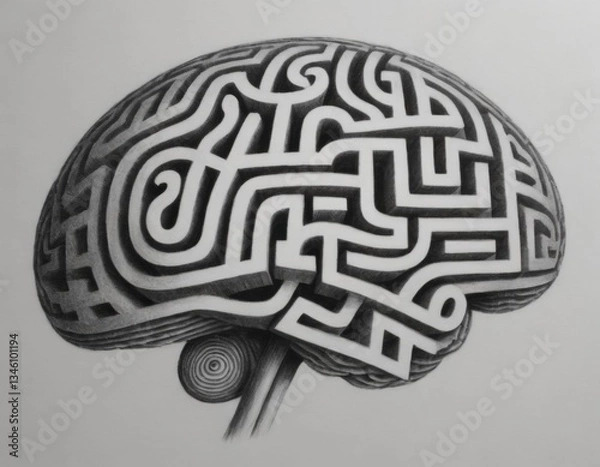 Fototapeta Human brain, abstract labyrinth of consciousness. Realistic illustration