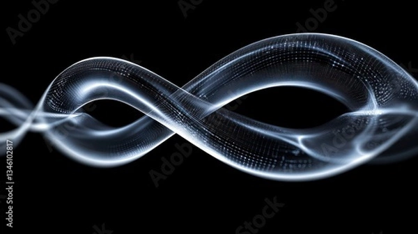 Obraz Abstract glowing infinity symbol, swirling light trails on black background.