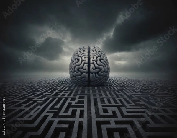 Fototapeta Human brain, abstract labyrinth of consciousness. Realistic illustration