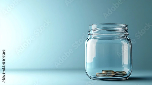 Fototapeta Money glass jar , blue empty background saving concept 