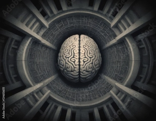 Fototapeta Human brain, abstract labyrinth of consciousness. Realistic illustration