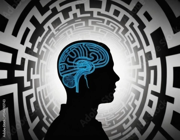 Fototapeta Human brain, abstract labyrinth of consciousness. Realistic illustration