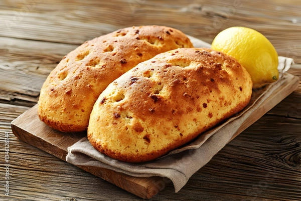 Obraz Lemon bread baking, rustic kitchen table