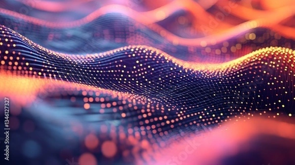 Obraz Abstract macro of quantum computing qubit cell. Subatomic patterns of cyber AI intelligence. Futuristic technology concept. 3d render illustration. 3D Illustration