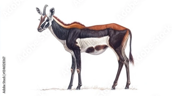 Fototapeta Painted Red-fronted gazelle, profile view, against white background.  Possible use stock photo