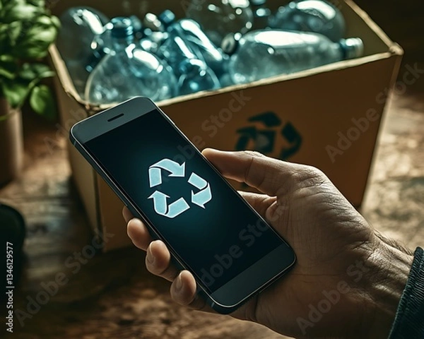 Fototapeta Recycling App for Plastic Waste, Home.