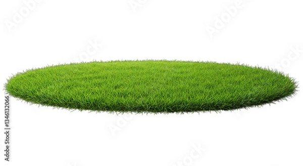 Fototapeta Green grass patch isolated on transparent background, Circular lawn island, Natural ground cover for landscaping and design, Environmental and garden concepts