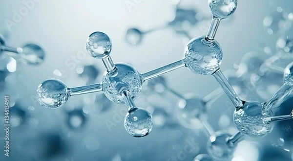 Fototapeta Abstract glass molecular structures and chemical bonds. AI generated image