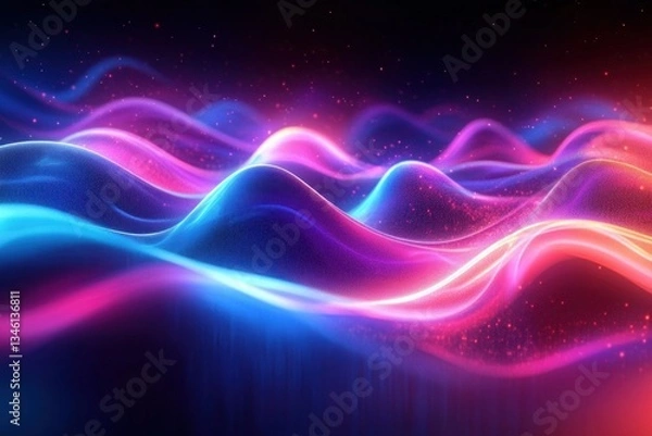 Fototapeta Futuristic Abstract Background with Neon Waves Glowing in Pink Blue and Purple High Speed Data Transfer Concept