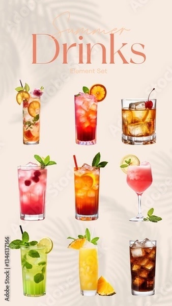 Fototapeta Summer drink design element set