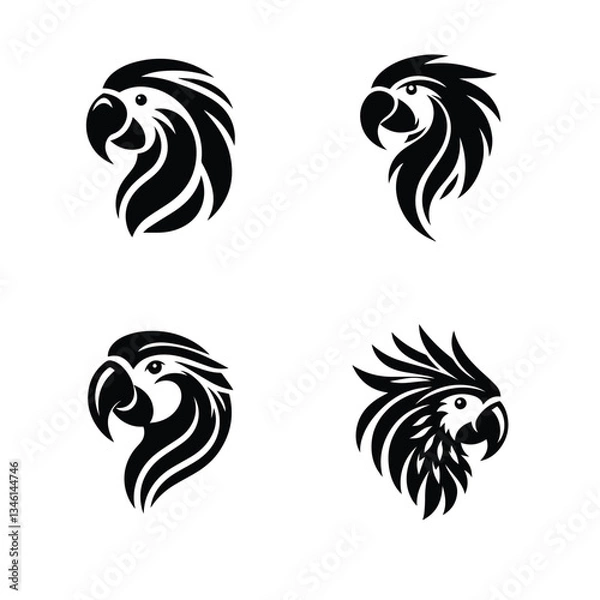 Obraz set of black Parrot head Icon Vector 