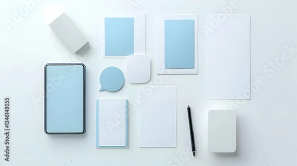 Obraz Light Blue And White Branding Mockup Layout