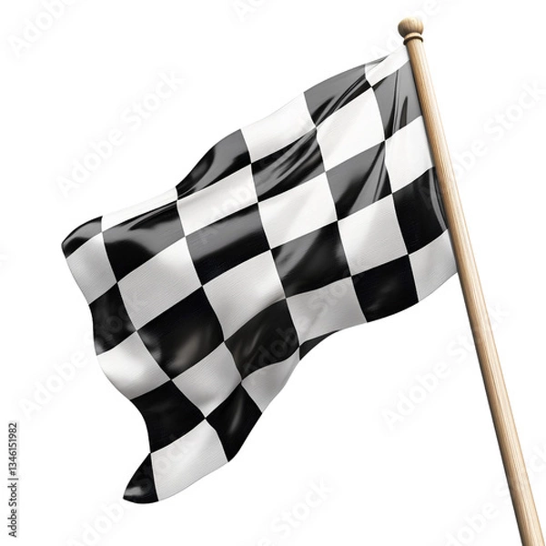 Obraz Checkered Racing Flag Waving Isolated on Transparent Background
