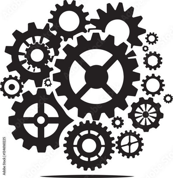 Fototapeta Mechanical Gear Silhouette Vector Set
