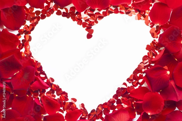 Obraz White heart made of rose pedals and small hearts