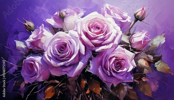 Fototapeta 바이올렛 장미 유화 그림
