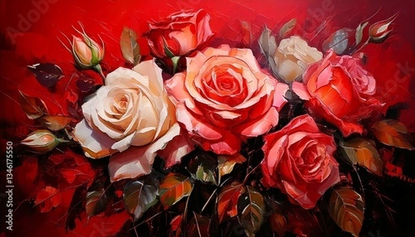 Fototapeta 붉은 장미 유화 그림