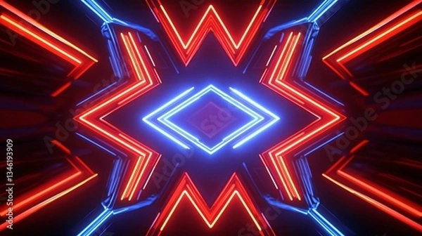 Obraz Red blue neon light tunnel, abstract background, digital art, vj loop