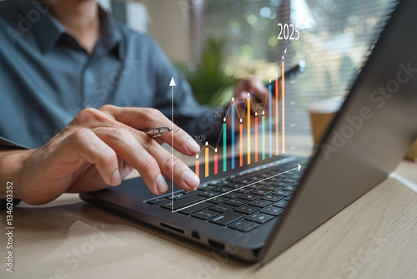 Fototapeta Data analysis interface database. Analyst information system. Business technology research.