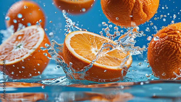 Obraz Refreshing Citrus Splash – Juicy Oranges in Motion, General AI