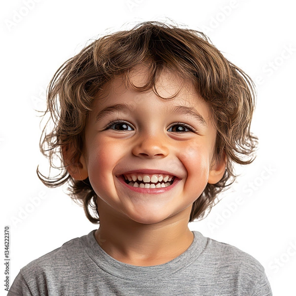Fototapeta Portrait of a happy kid smiling, isolated on transparent background, png