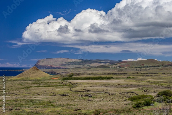 Fototapeta Moai statues in the Rano Raraku Volcano in Easter Island, Rapa Nui National Park, Chile