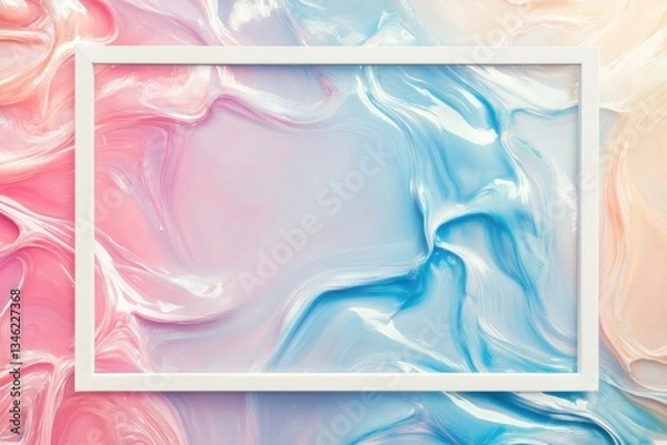 Fototapeta Pastel Swirl Art Background with White Frame Mockup Template