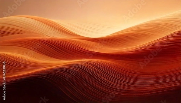Obraz Undulating waves in warm hues of orange and red create a fluid, abstract design. The smooth, flowing lines resemble layered fabric or sand dunes, evoking a sense of motion. 