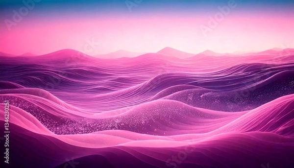 Obraz Flowing abstract waves in shades of pink, purple, and blue create a surreal landscape. The design features undulating, semi-transparent layers with fine, swirling lines