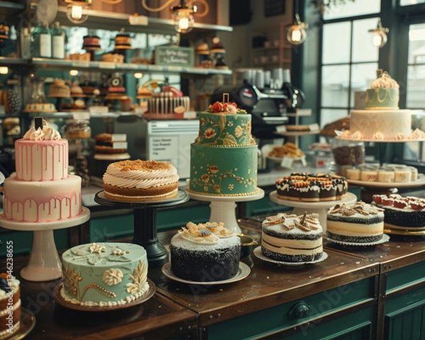Fototapeta Elegant cake selection in a charming bakery shop