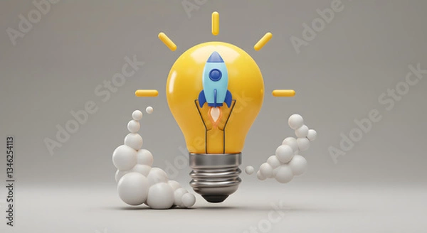 Fototapeta 3D Lightbulb Innovation Icon Business Creativity and Startup Concept