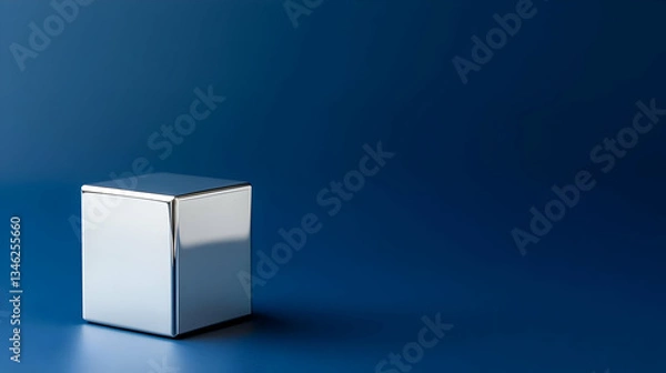 Fototapeta Silver Cube On A Blue Background