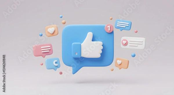 Fototapeta 3D Social Media Like Button with Notifications Engagement and Digital Interaction