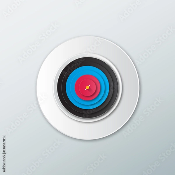 Fototapeta Icon target in a flat style with shadow on a white background