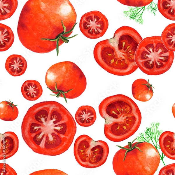 Fototapeta Watercolor seamless pattern with tomatoes.