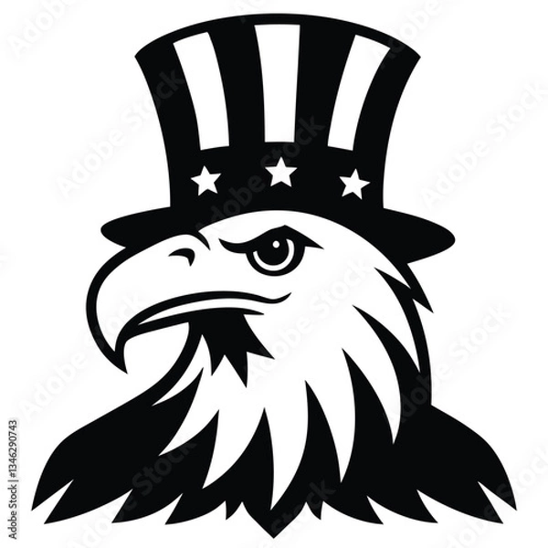 Obraz bald eagle with wearing uncle SAM hat on white background ,