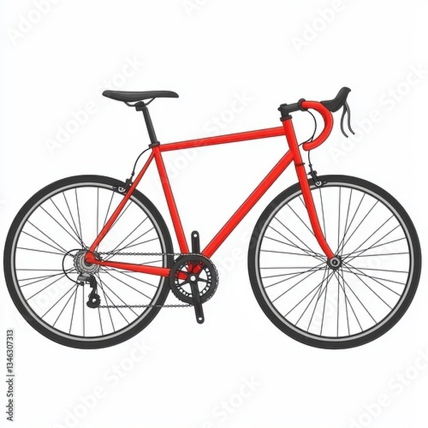 Fototapeta Red modern bicycle isolated on white background, showcasing sleek design and minimalist style for cycling enthusiasts and design lovers