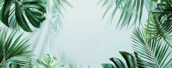 Fototapeta Palm Plant Border forms Green, Modern Design. Circle Botanical Frame