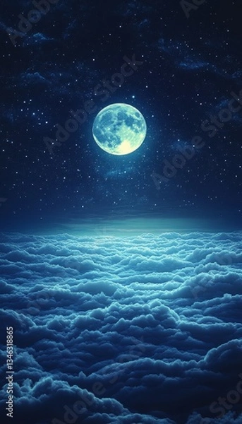 Fototapeta Full Moon Illumination A Captivating Scene of Lunar Beauty, Glowing Brightly Above Clouds at Night