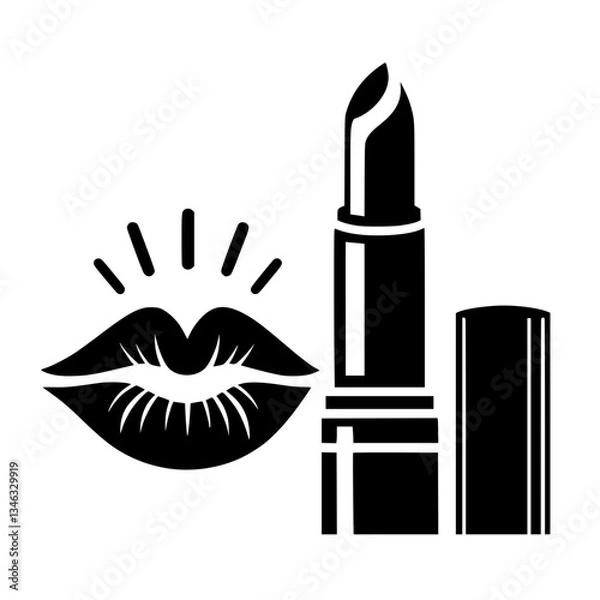 Obraz  black and white silhouette design featuring a lipstick and lips