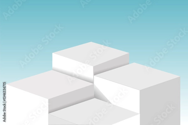 Obraz White geometric podium product with sky background, 3d white pedestal for product display or presentation, 4 blocks stage with sky backdrop, vector illustration EPS10.