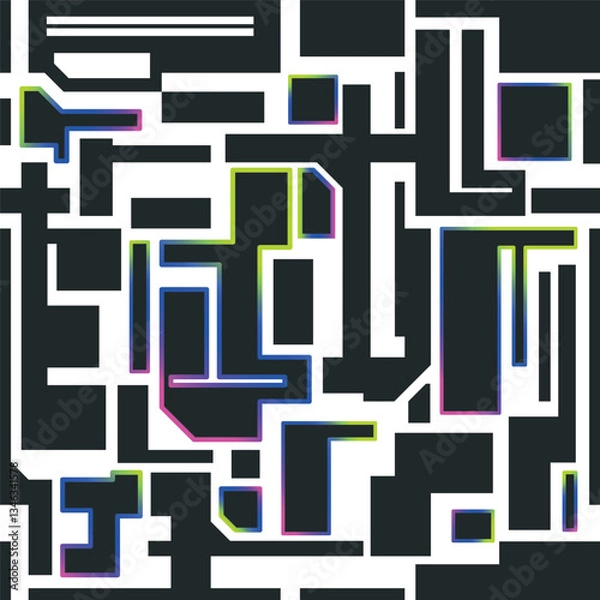 Obraz Seamless pattern abstract geometric cyber elements white background