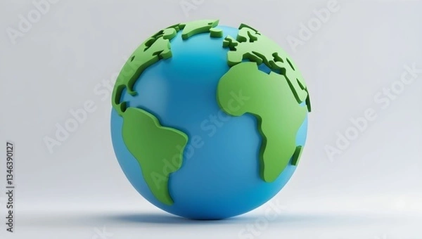 Fototapeta The Earth is depicted with a smooth, glossy surface, with landmasses in a bright, vivid green and oceans in a rich, deep blue.