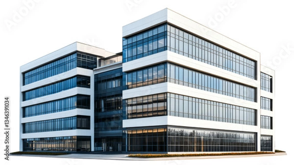Fototapeta Modern office buildings with transparent background reflecting corporate success