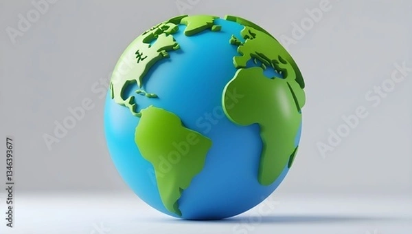 Fototapeta A vibrant and modern 3D-rendered globe featuring a sleek, minimalistic design. The design is elegant, polished, and suitable for eco-conscious or technology-driven themes.