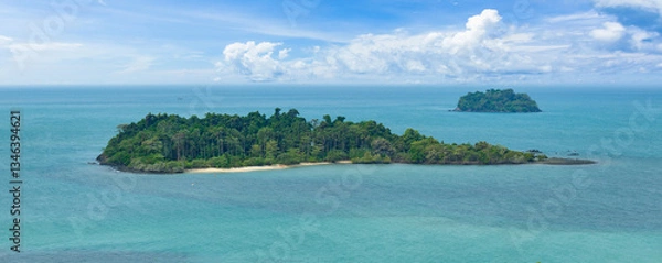 Fototapeta Panorama landscape ocean view high angle view sea Koh Chang Thailand outdoor nature background