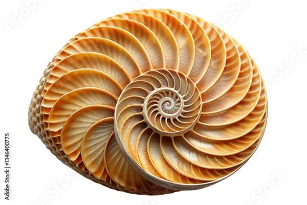 Fototapeta a sundial shell (Architectonicidae) : A detailed, cross-sectional view of a nautilus shell showcasing its perfect spiral symmetry, organic form, and natural beauty.